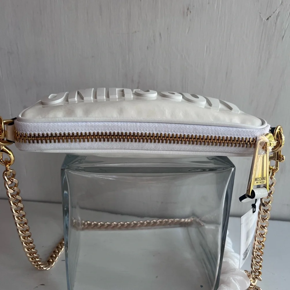 MOSCHINO Patent Leather Logo Shoulder Bag White - Picture 7 of 14